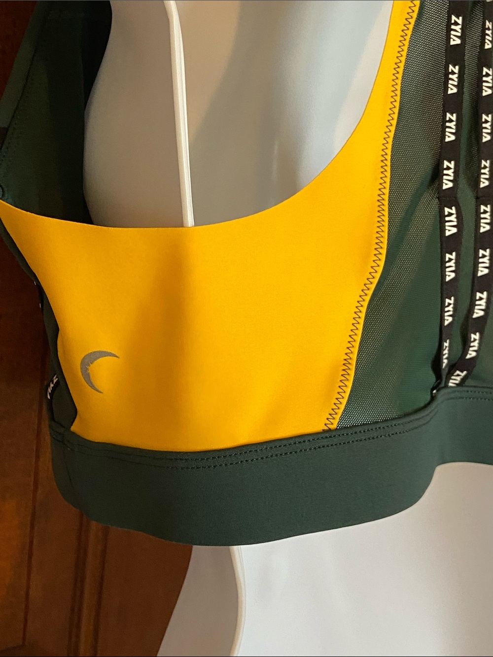 Zyia Active Gameday Light 'n Tight green and yellow racerback sports bra Size L - Picture 6 of 7